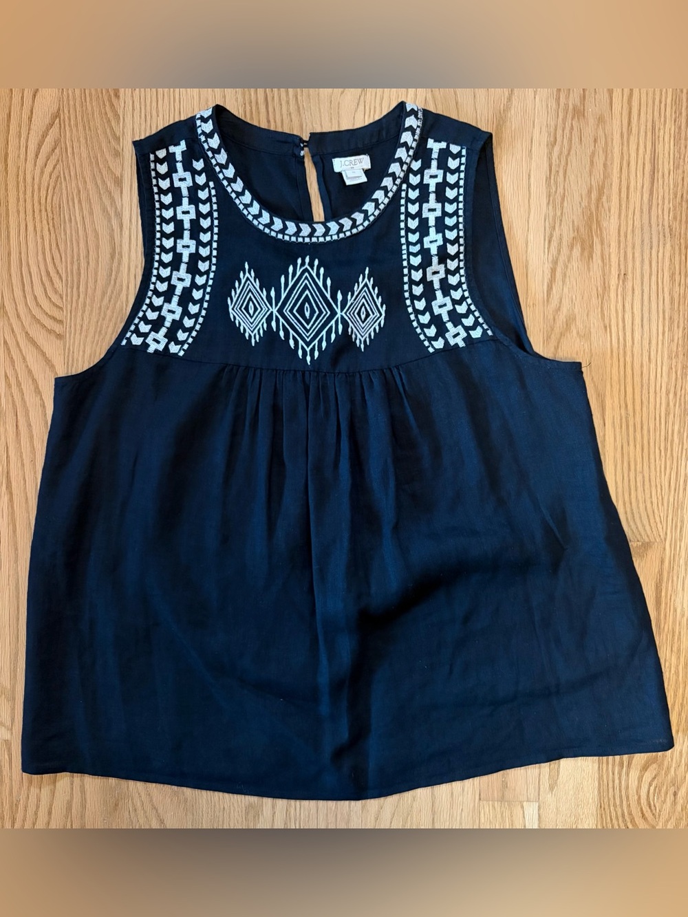 J. Crew Black Sleeveless Embroidered Linen Yoke Camisole 10